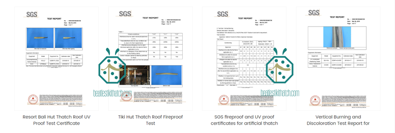 ใบรับรองการทดสอบ SGS สำหรับแผงหลังคามุงจากปาล์มประดิษฐ์ที่ทนไฟ